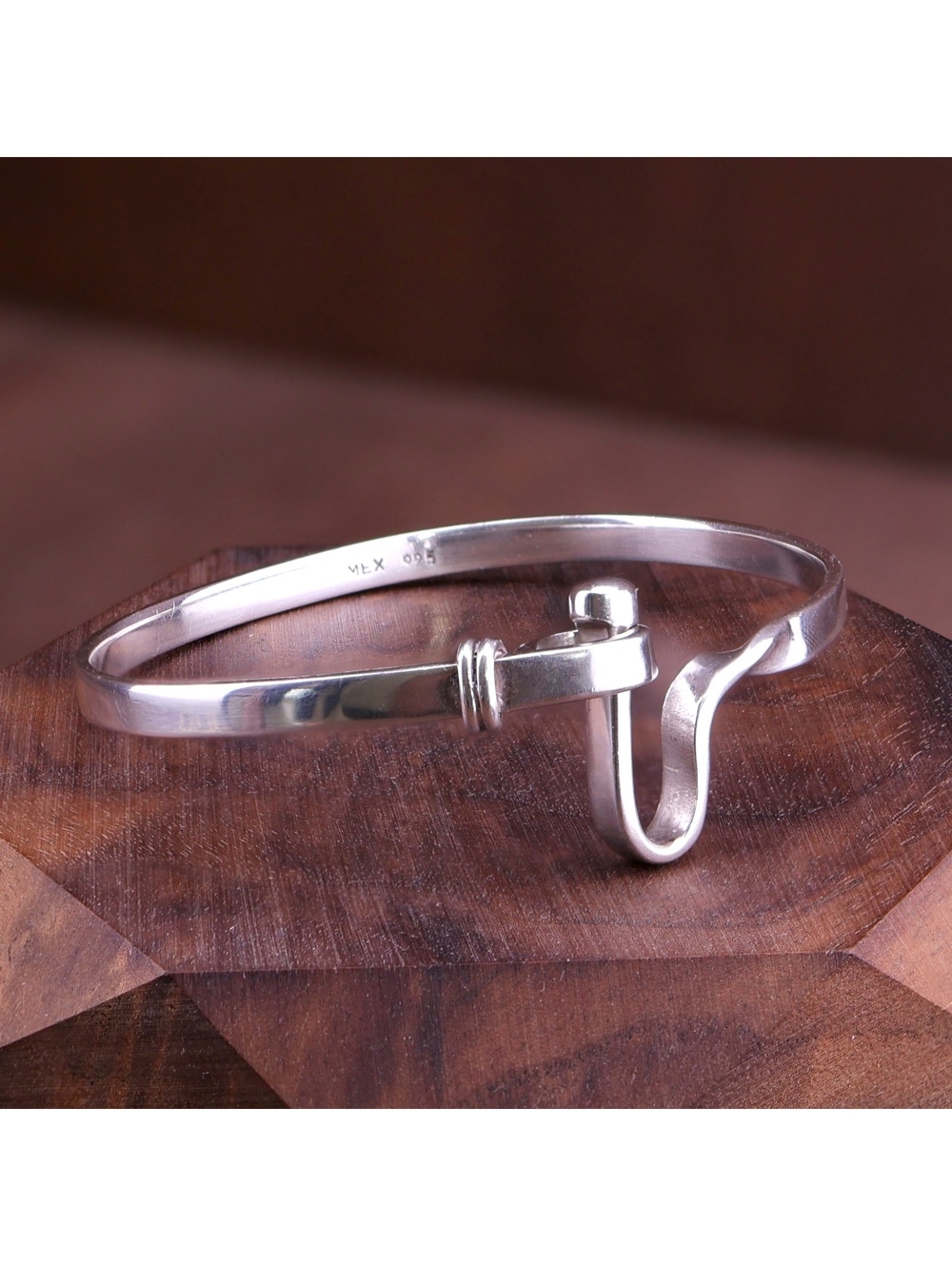 Vintage Mexican 925 Sterling Silver Hook & Eye Bangle Bracelet 15.9g